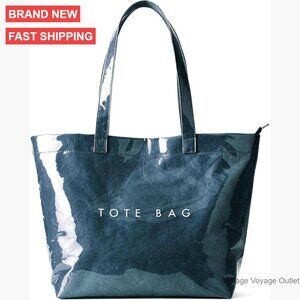 Large PVC Tote Bag with Zipper, Jelly Kraft Paper Shoulder Bag for Travel